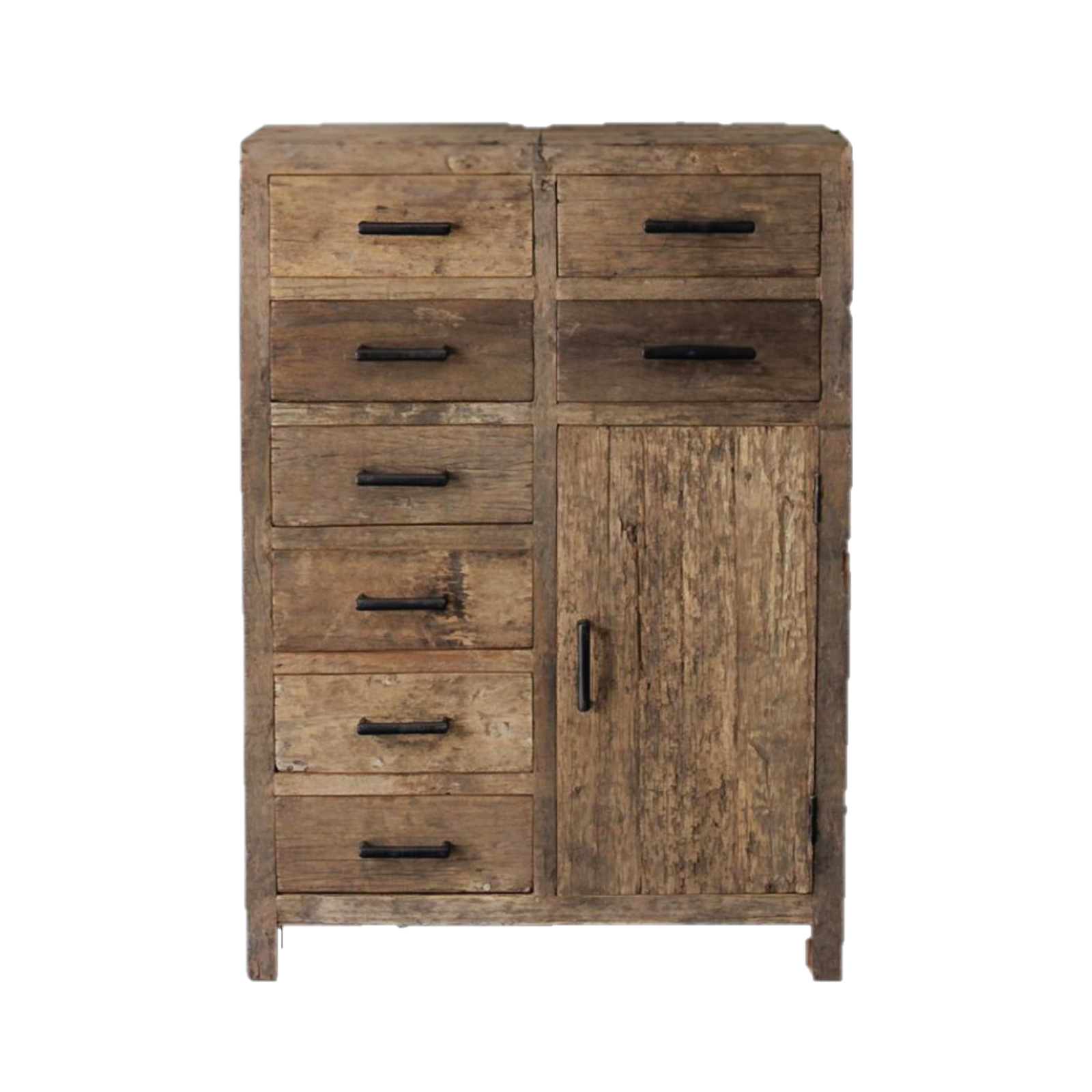 Wooden dresser with multiple drawers and a door 